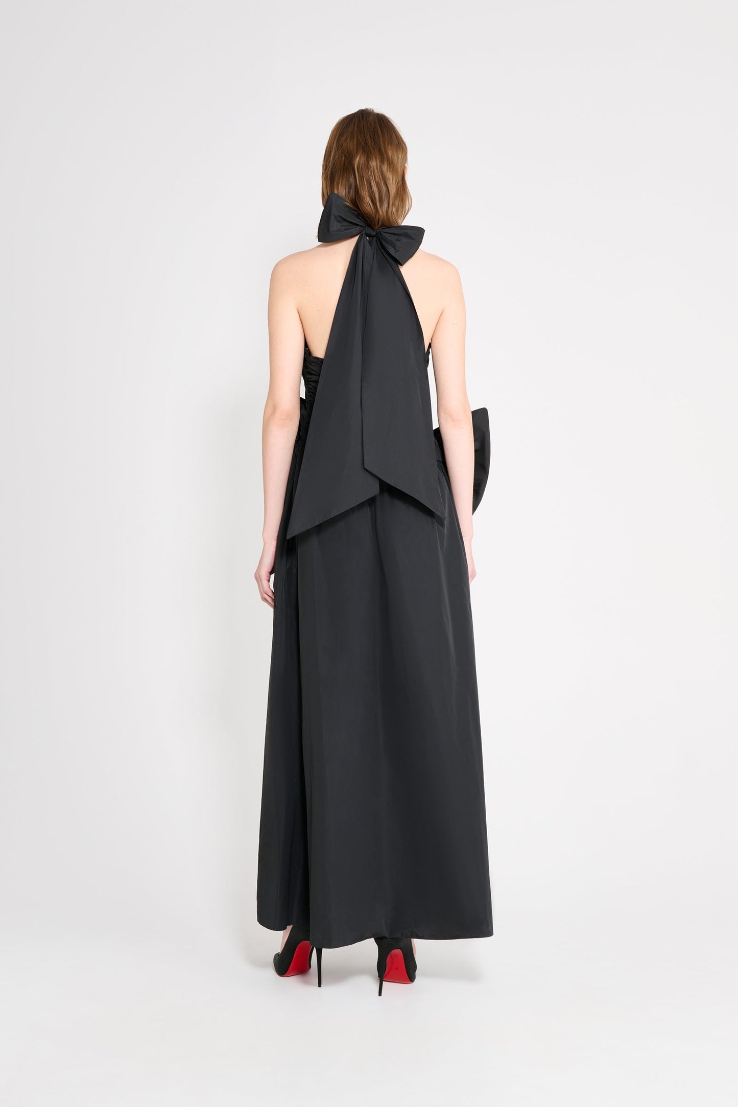 DRAPE BOW TAFFETA GOWN