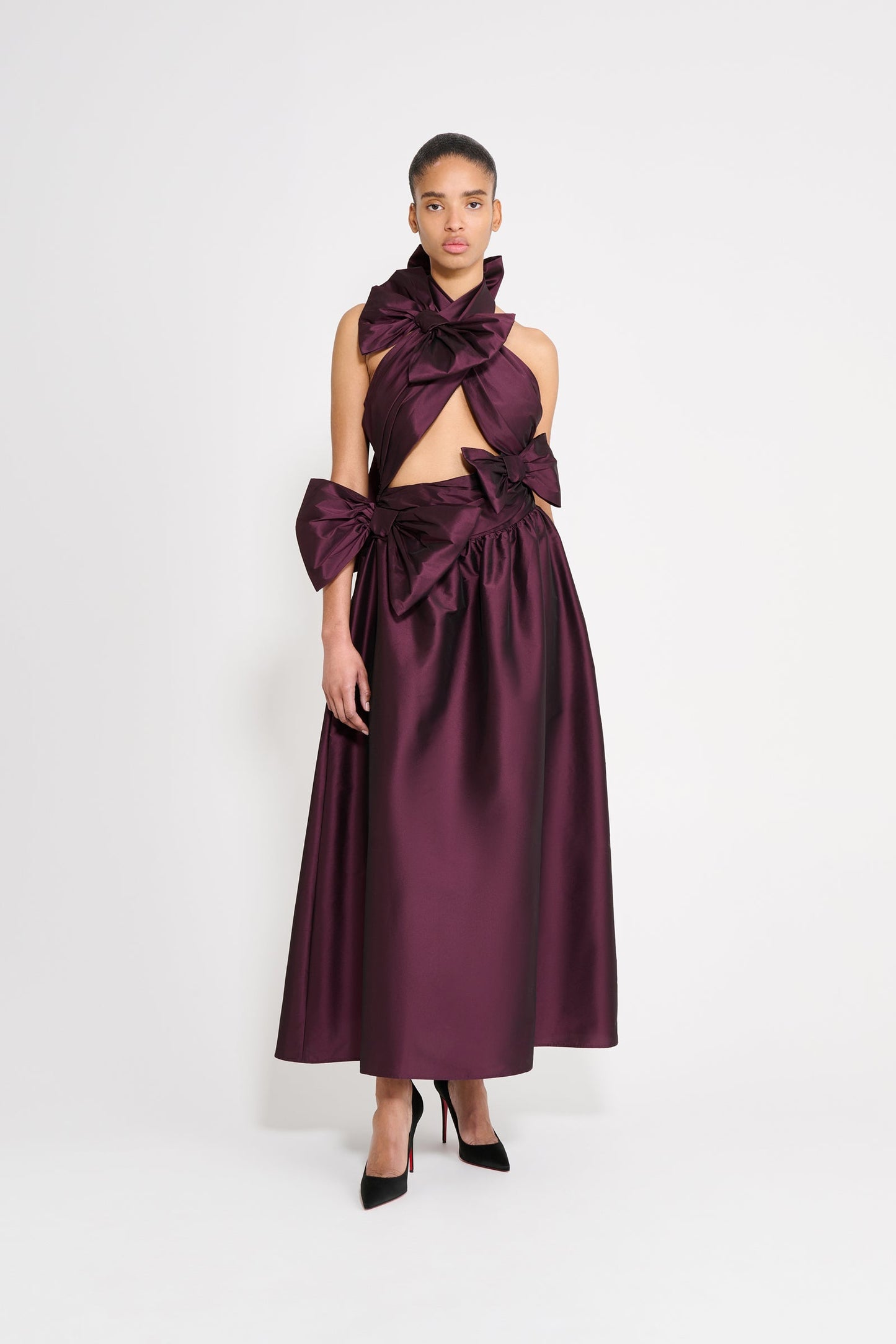 DRAPE BOW TAFFETA GOWN