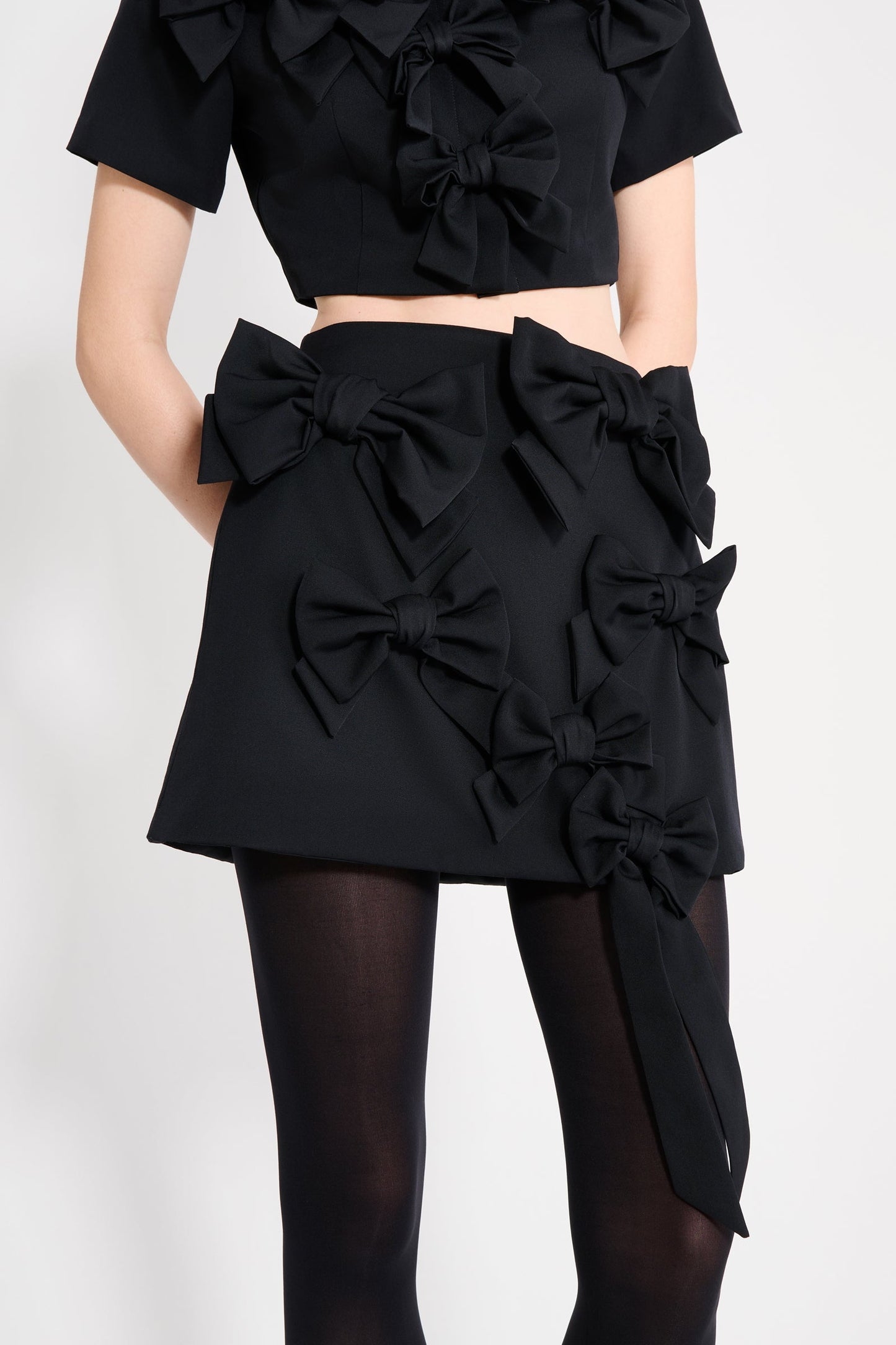 BOW BOUQUET WOOL MINI SKIRT