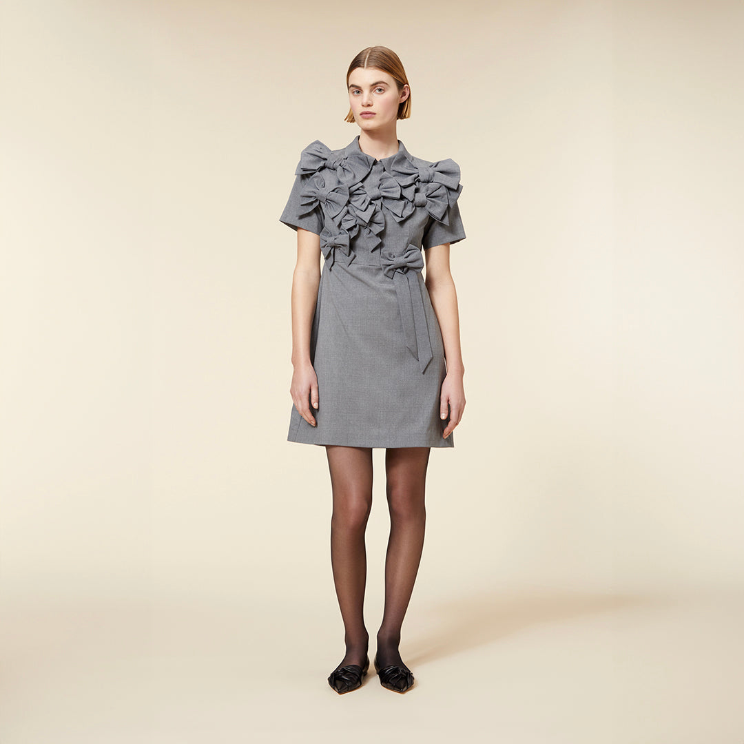 BOW BOUQUET WOOL POLO DRESS