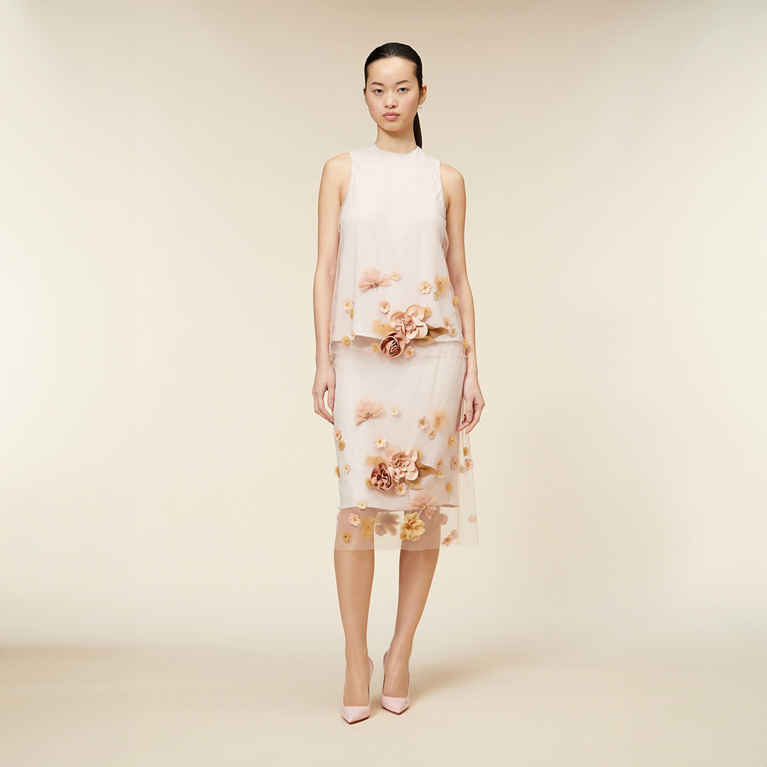 FLORAL EMBROIDERY MIDI SKIRT