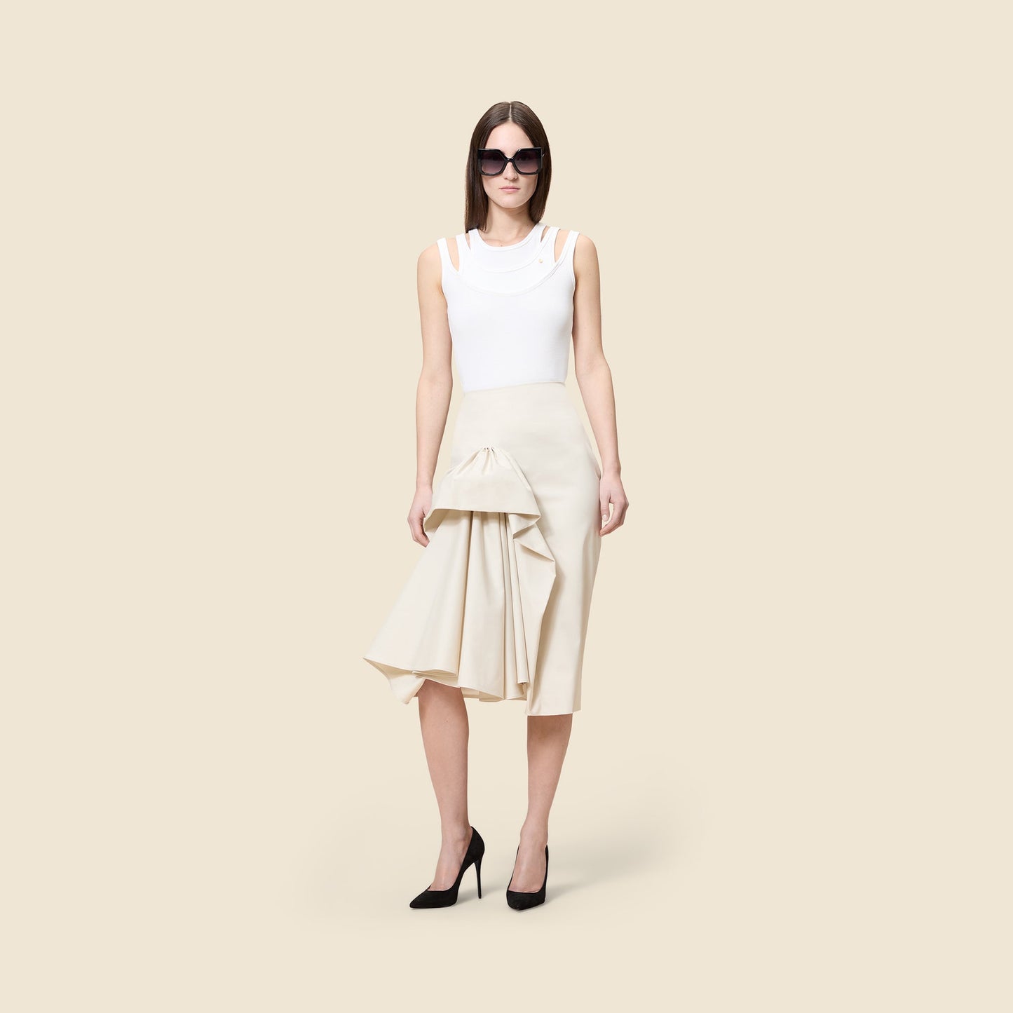 TUCK UP GABARDINE FITTED SKIRT