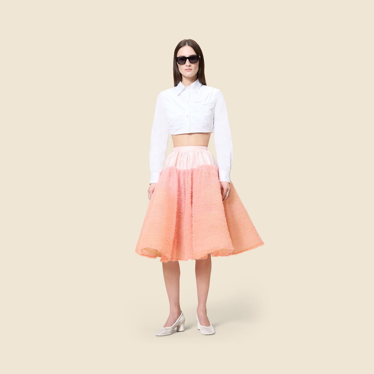 TULLE RUFFLE MIDI SKIRT