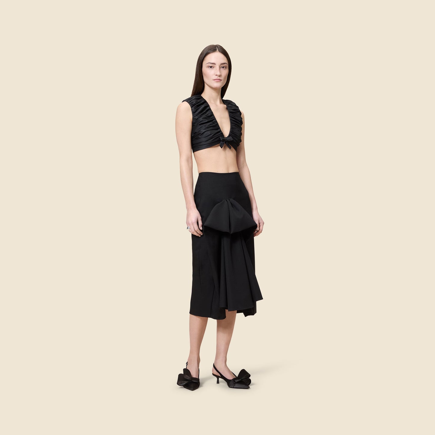 PLEATED TAFFETA CROPPED TOP