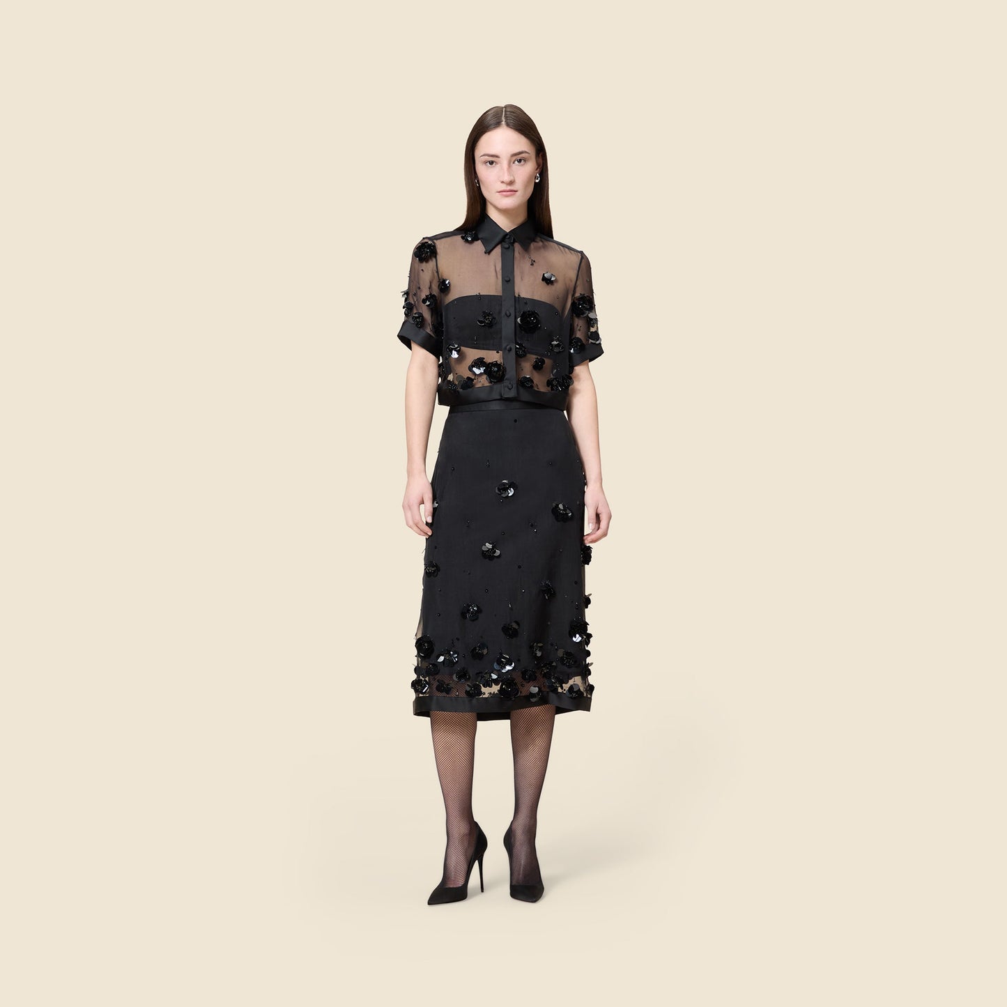 EMBROIDERY SILK MIDI SKIRT