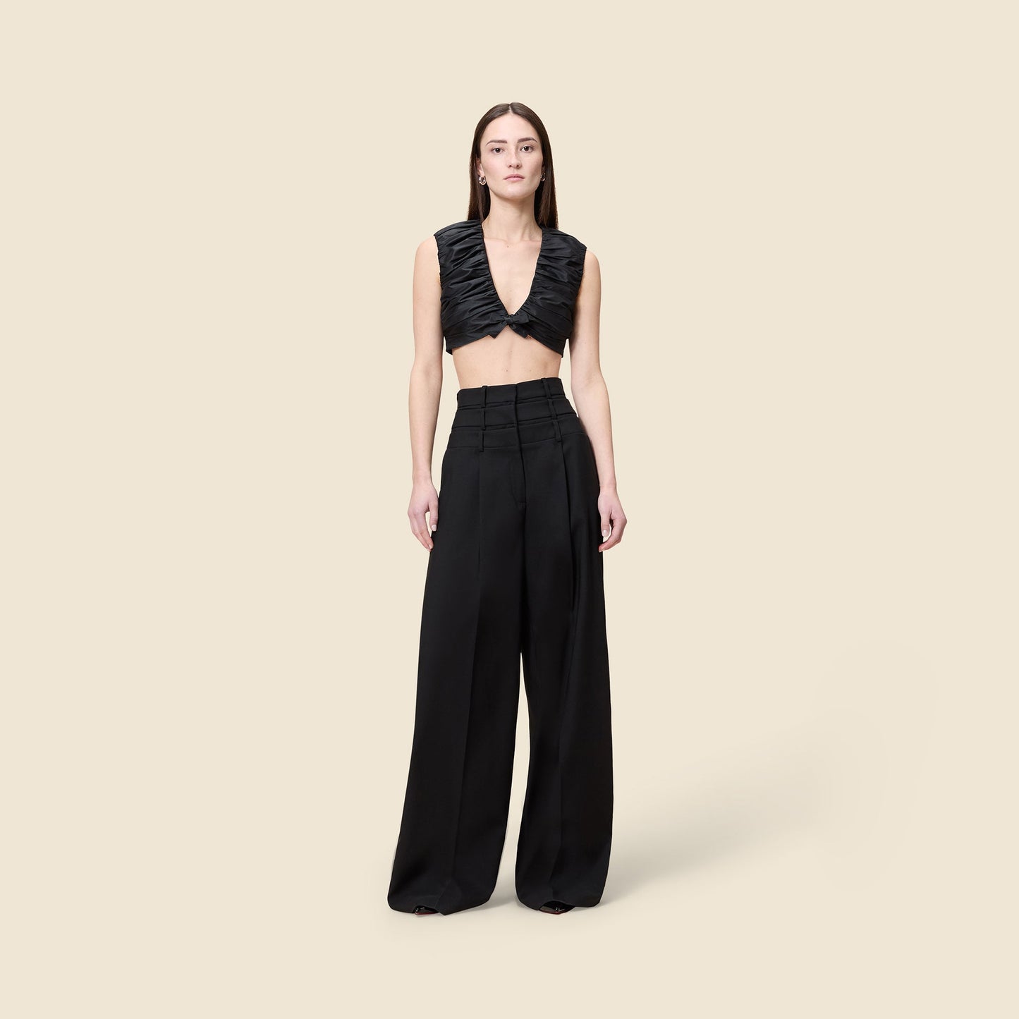 MULTI-LAYERED WOOL TROUSERS