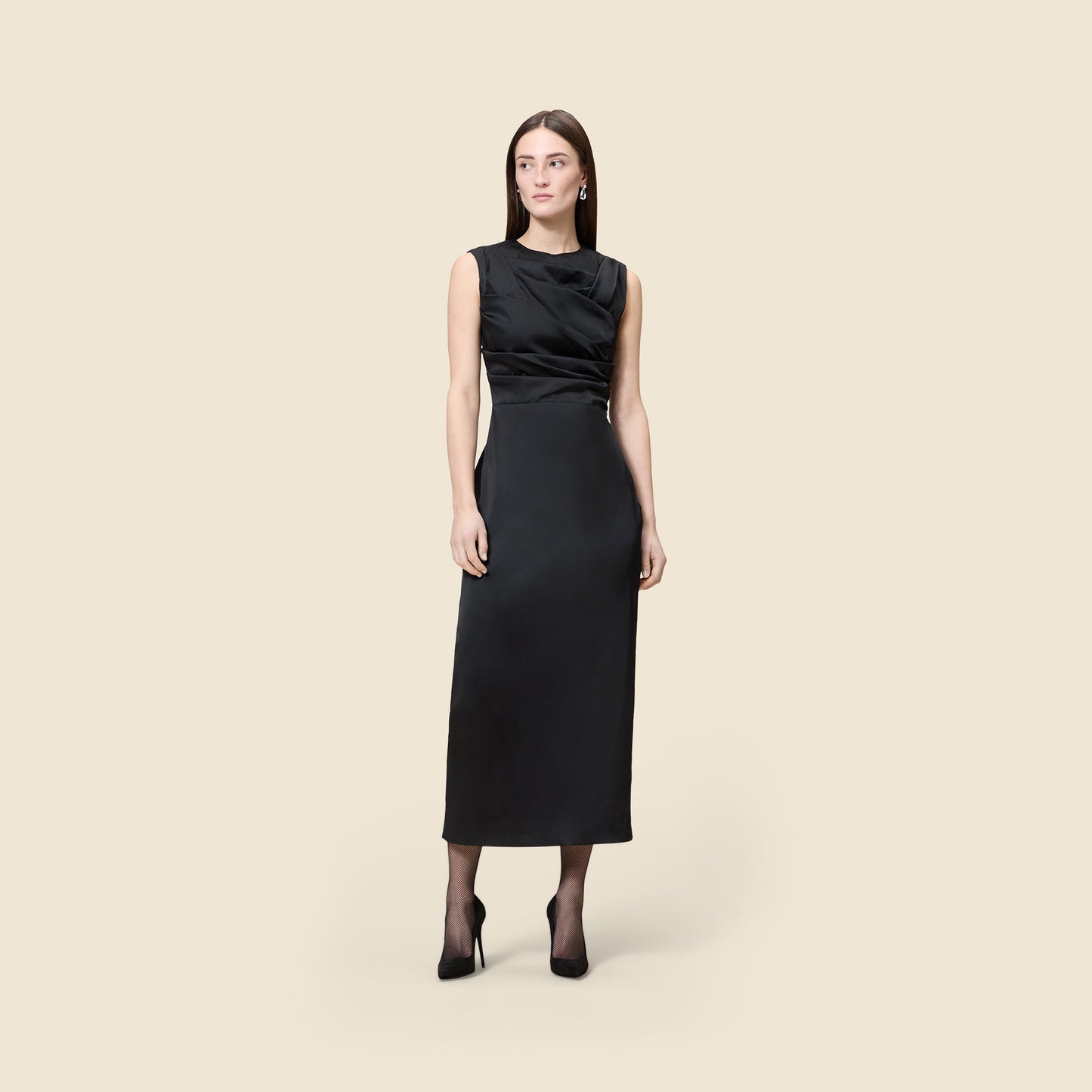 PLEATED SATIN MAXI DRESS