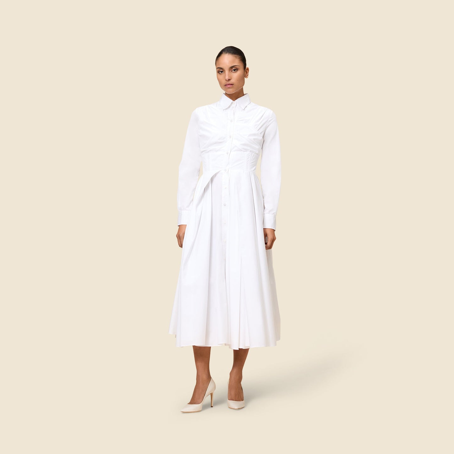 PLEATED POPLIN SHIRT DRESS
