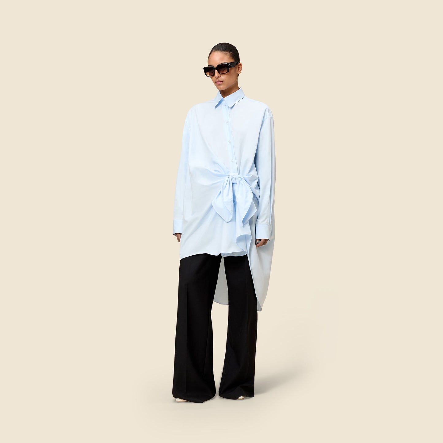 KNOTTED POPLIN SHIRT DRESS