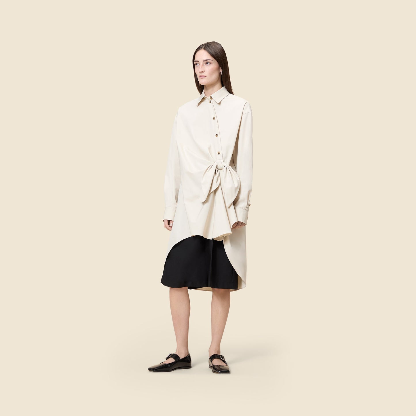 KNOTTED GABARDINE SHIRT DRESS