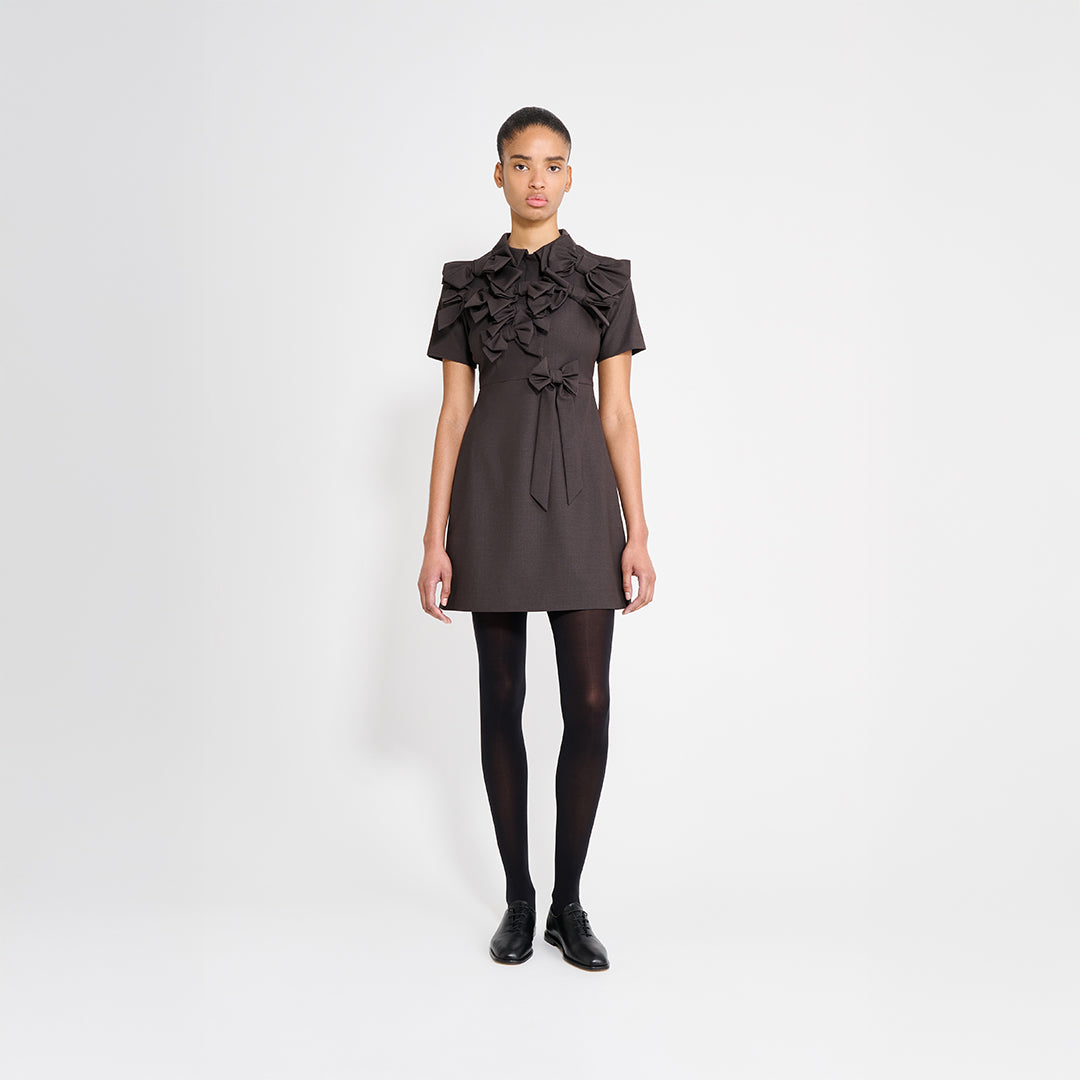BOW BOUQUET WOOL POLO DRESS