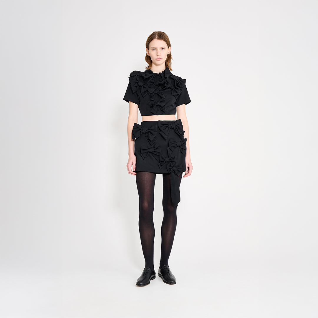 BOW BOUQUET WOOL MINI SKIRT