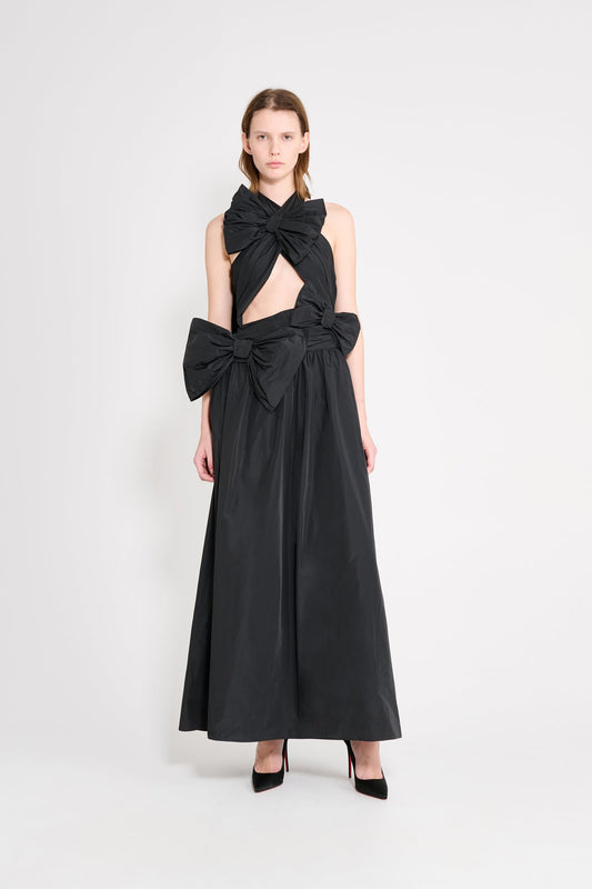 DRAPE BOW TAFFETA GOWN