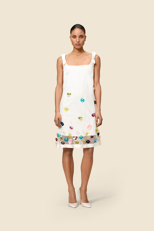 EMBROIDERY SILK MINI DRESS