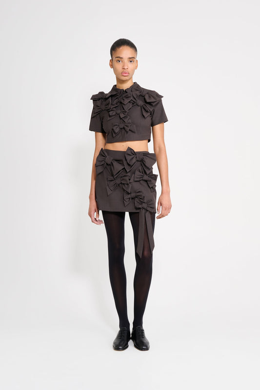 BOW BOUQUET WOOL MINI SKIRT