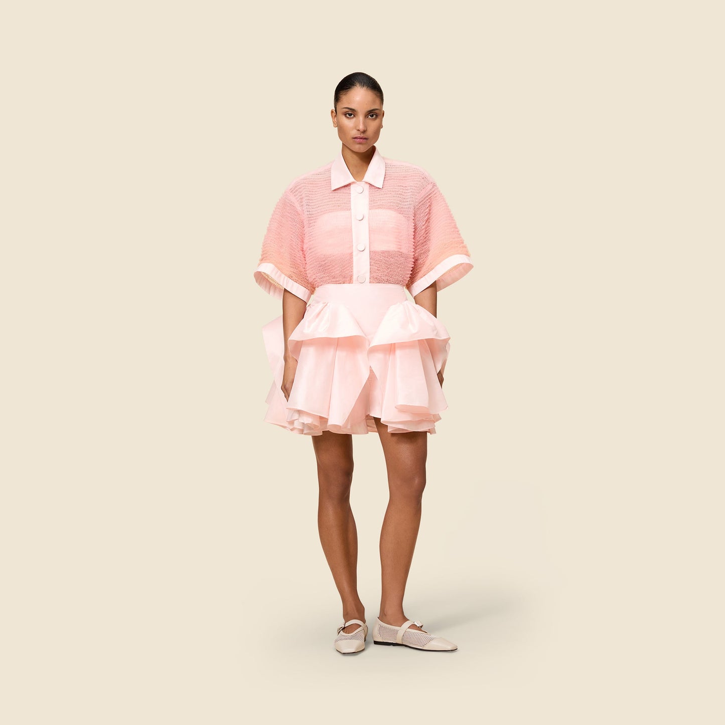 TUCK UP TAFFETA MINI SKIRT