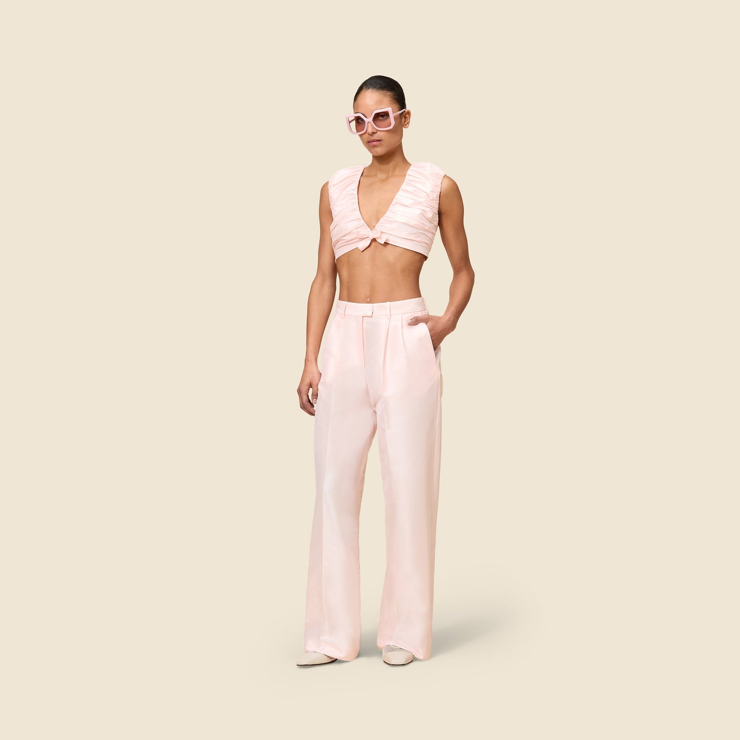 STRAIGHT LEG TAFFETA TROUSERS