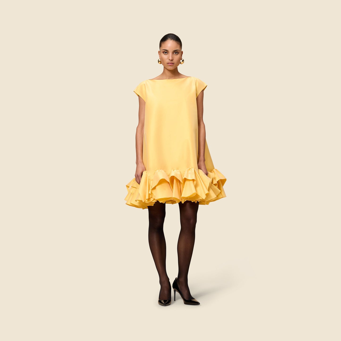 TUCK UP TAFFETA MINI DRESS