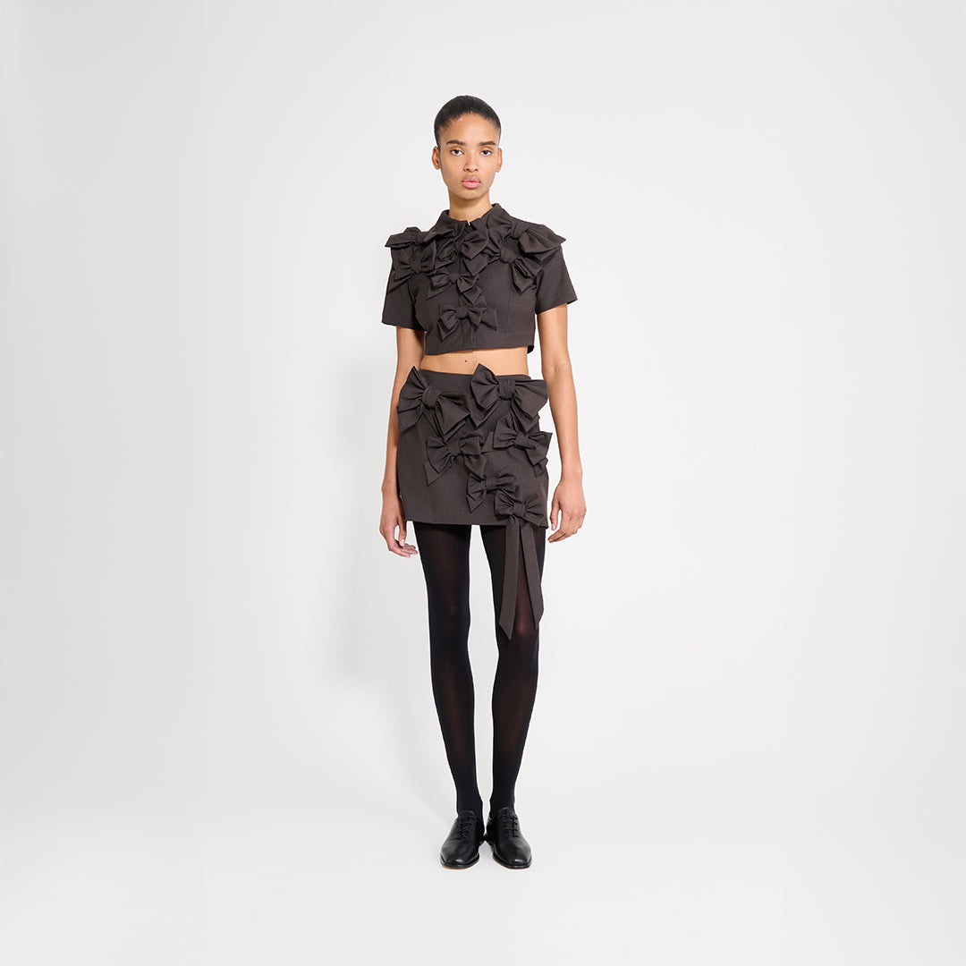 BOW BOUQUET WOOL MINI SKIRT
